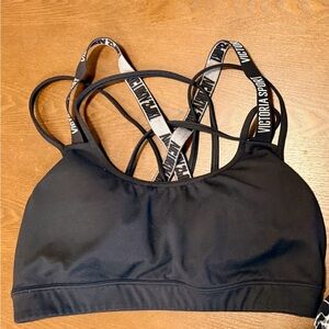 Victoria Sport Black Logo Strap Strappy Sports Bra Size L